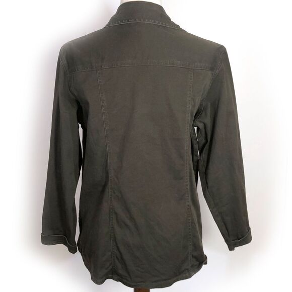Chico's Olive Green Jacket Medium Stretch Cotton - Picture 4 of 7